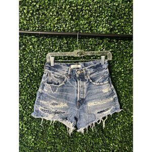 MOUSSY VINTAGE Distressed High Waist Button Closure Denim Jean Shorts Size 24